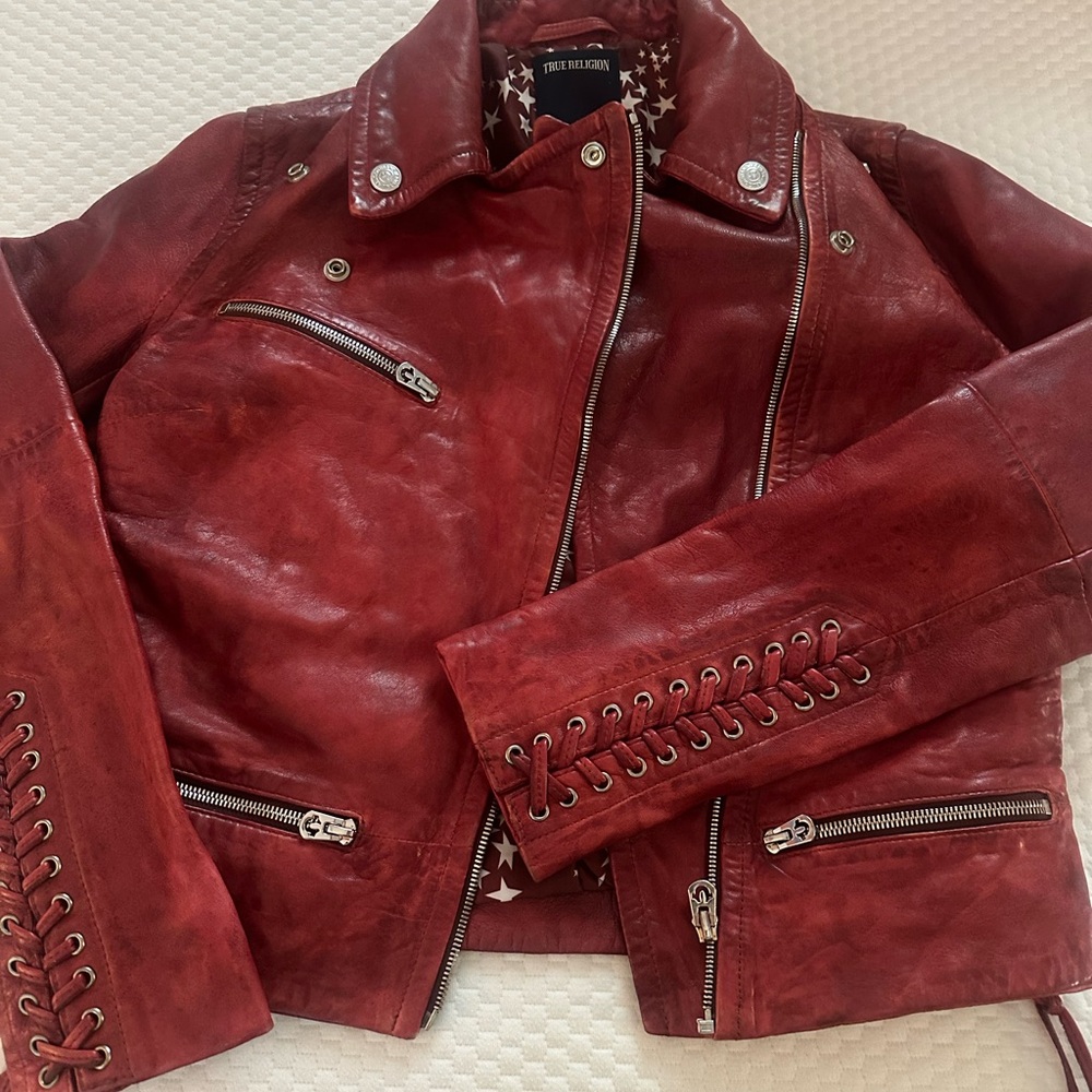 True Religion Red Leather Jacket
